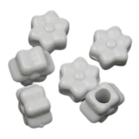 Plastic Flower Bead for CRAFT Making, 7x11 mm, Hole: 4 mm, White -50 grams ~ 120 pieces
