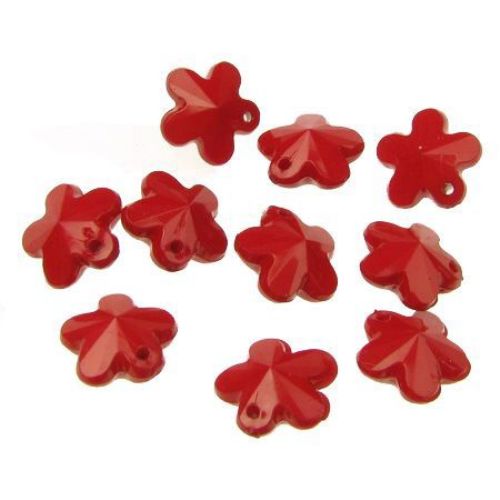 Solid Plastic Flower Bead, 11x7 mm, Hole: 1 mm, Red -50 grams