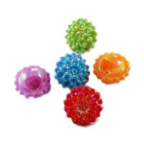 Bright Acrylic Flower Button, 16x16x10 mm, Hole: 3 mm, MIX / RAINBOW -20 grams ~ 23 pieces