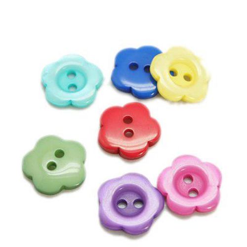 Plastic flower button for sewing, scrapbooking, DIY home decoration accessories 12x2 mm hole 1 mm MIX - 20 pieces