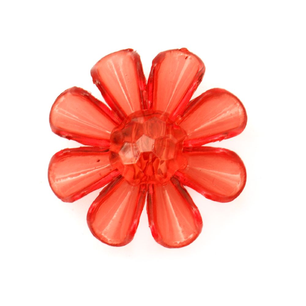 Plastic flower button for sewing, scrapbooking, DIY home decoration accessories 33x33x11 mm hole 3 mm red - 50 grams ~ 28 pieces