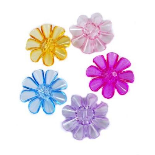 Plastic pearl flower button for sewing, scrapbooking, DIY home decoration accessories 33x33x11 mm hole 3 mm MIX - 50 grams ~ 28 pieces
