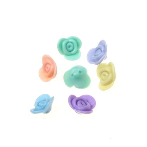 Dense Plastic Rose Bead, 16x7.5 mm, Hole: 2 mm, MIX / Pastel Colors -50 grams ~ 85 pieces