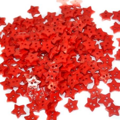 Plastic star button for sewing, scrapbooking, DIY home decoration accessories 12x2 mm hole 1 mm red - 20 pieces