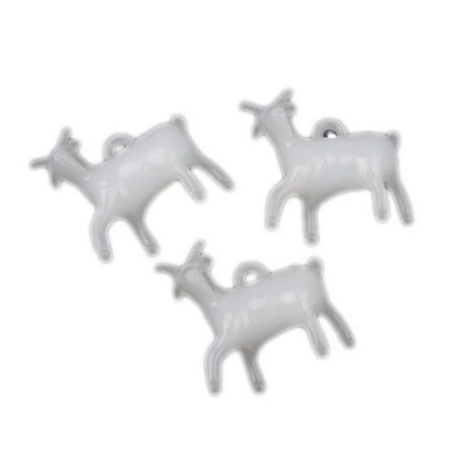 Solid Plastic Goat Pendant,  40x36x14 mm, White -50 grams 8 pieces