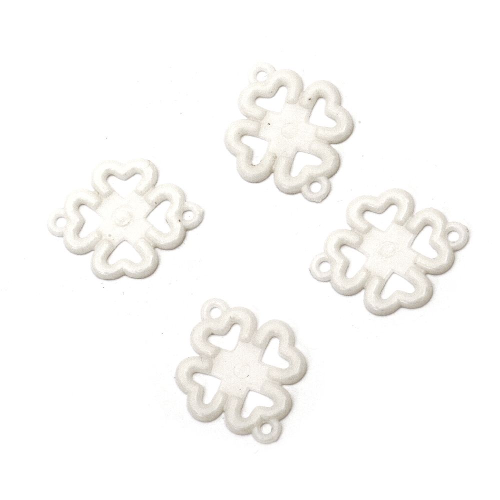 Openwork Plastic Clover Bead / Connecting Element, 30x23x2 mm, Holes: 1.5 mm, White -50 grams ~ 70 pieces