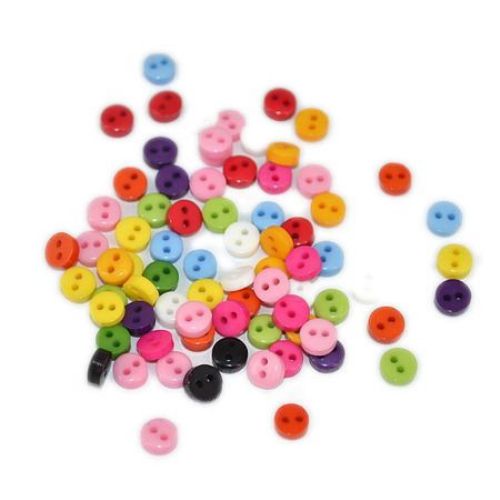 Bright Acrylic Round Button, 6x2 mm, Hole: 1 mm, MIX -50 pieces