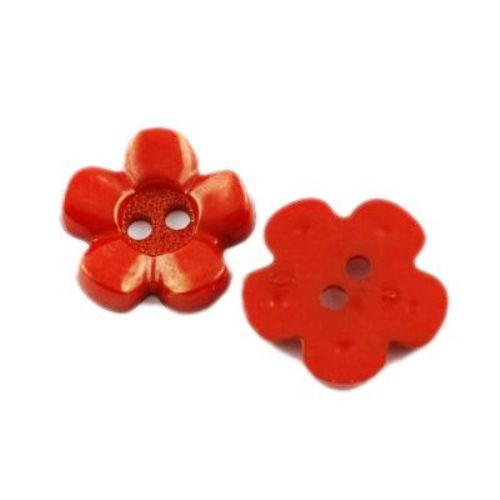 Plastic flower button for sewing, scrapbooking, DIY home decoration accessories 15x15x3 mm hole 2 mm dyed red - 10 pieces