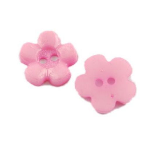 Plastic flower button for sewing, scrapbooking, DIY home decoration accessories 15x15x3 mm hole 2 mm dyed pink - 10 pieces