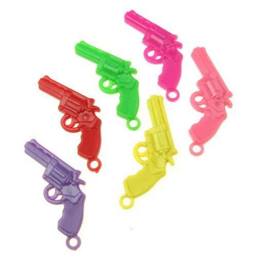 Solid Plastic Pendant / Pistol, 27x42x6 mm, Hole: 3 mm, MIX -50 grams ~ 30 pieces