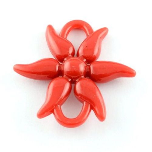 Plastic Flower Bead / Link Element, 43x43x9, Hole: 7 mm, Red -50 grams ~ 13 pieces