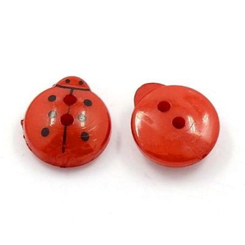 Plastic Ladybug Button for DIY Accessories and Decoration, 13x12x4.5 mm, Hole: 1 mm, Red -20 pieces