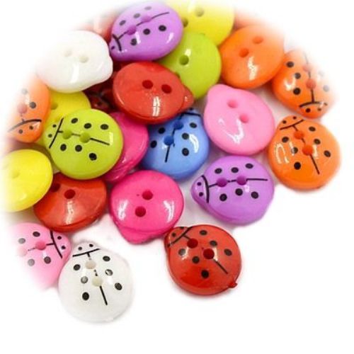 MIXED Acrylic Ladybug Buttons, 13x12x4.5 mm, Hole: 1 mm -20 pieces