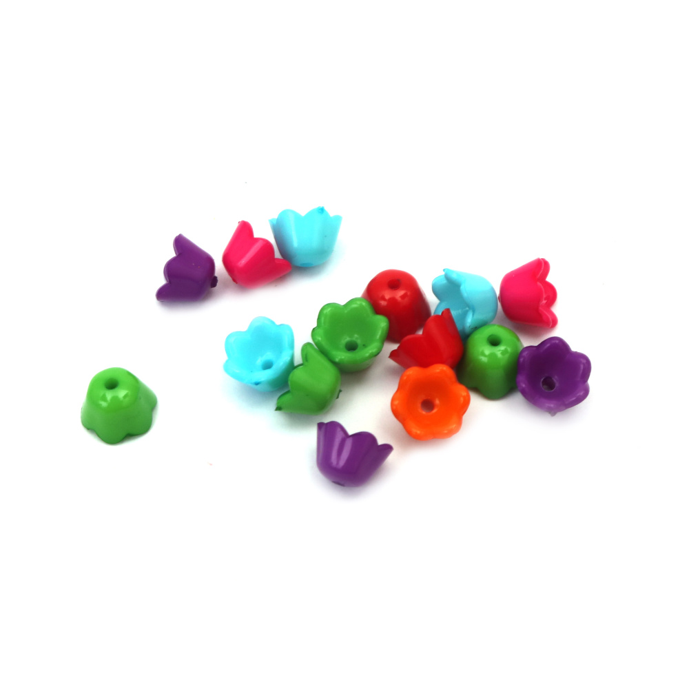 Opaque Bell Flower Bead / 10x7 mm, Hole: 1 mm / MIX - 20 grams ~ 80 pieces