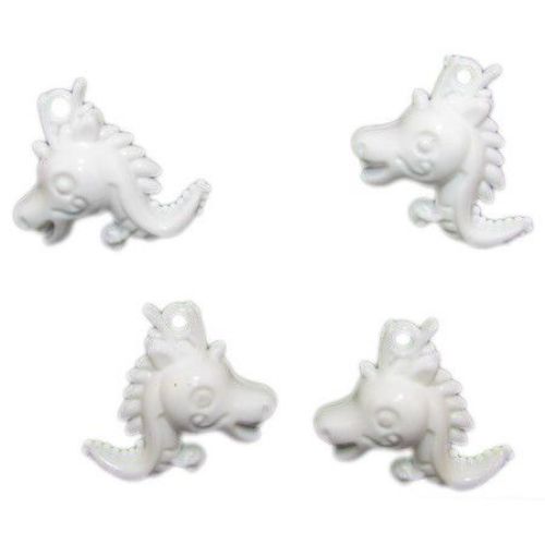 Dense Acrylic Dragon Pendant for Children Accessories and Decoration, 34 mm, White -10 pieces