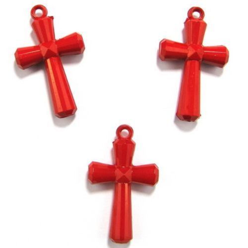 Opaque Acrylic Cross Pendant,   27x45 mm, Red -10 pieces