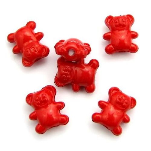 Bead solid bear 14x12x7 mm hole 2 mm red - 50 grams ~ 95 pieces