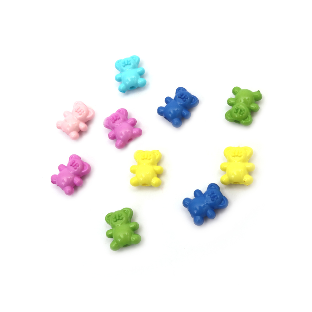 Multi-colored Cute Bear Bead for Kids CRAFTS, 14x12x7 mm, Hole: 2 mm, MIX - 50 grams ~ 94 pieces
