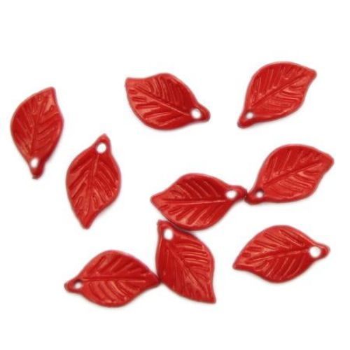 Plastic leaf bead18x11x2 mm hole 1.5 mm red - 50 grams ~ 220 pieces