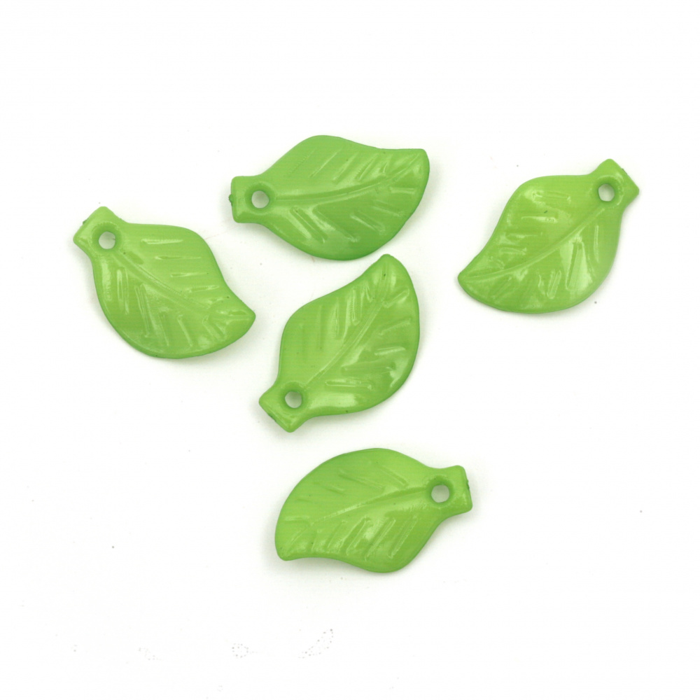 Acrylic Leaf Pendant for Handmade Accessories, 20x13x2 mm, Hole: 1.5 mm, Green - 50 grams ~170 pieces
