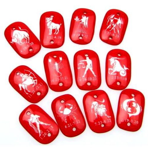 Beads thick Zodiac 20x32 mm red 12 pieces