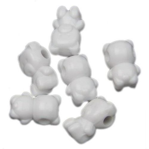 Bead solid bear 15x8 mm hole 3 mm white -50 grams ~ 40 pieces
