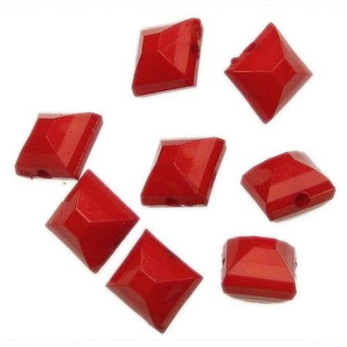 Opaque Faceted Square Bead, 7x8 mm, Hole: 1 mm, Red -20 grams