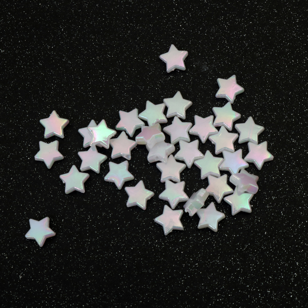 Mărgele în formă de stea 11x4 mm gaură 1 mm culoare curcubeu alb -20 grame ~ 90 bucăți