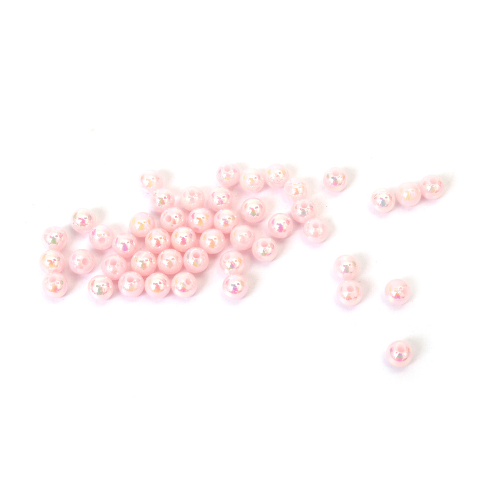 Mărgele dense în formă de bilă, gaură de 6 mm, culoare roz deschis, curcubeu - 20 grame ~ 190 bucăți