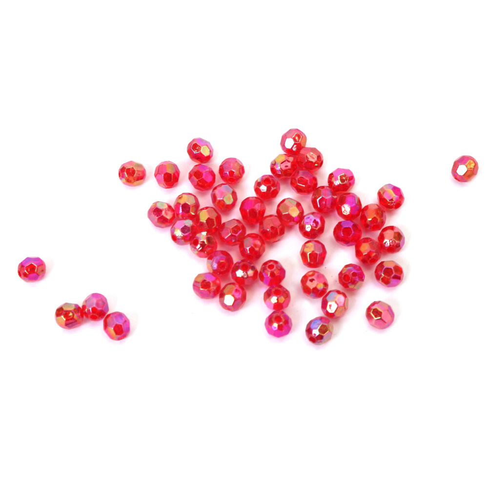 Mărgele de cristal în formă de bilă, gaură de 6 mm, culoare poliedrică de 1 mm, roșu curcubeu - 20 grame ~196 bucăți