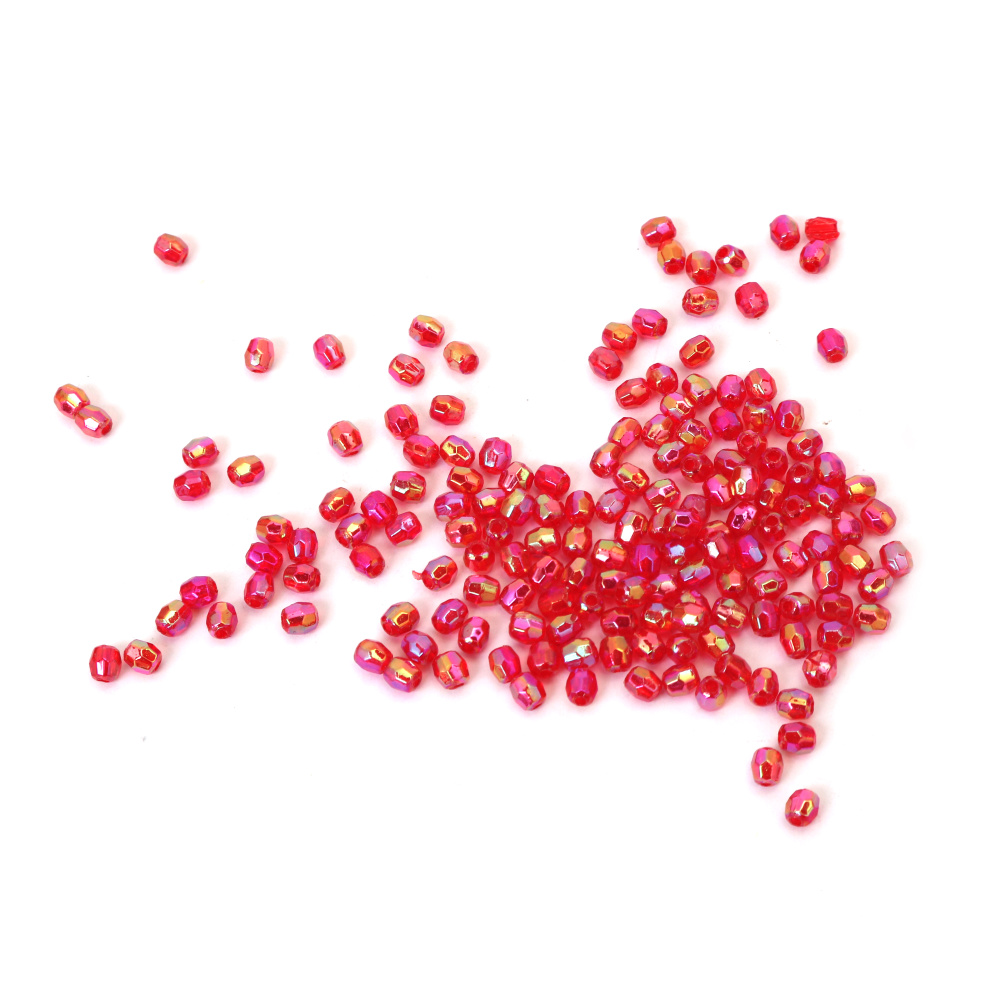 Mărgele de cristal formă cilindrică 4 mm gaură 1 mm poliedrică culoare roșu CURCUBEU -20 grame ~660 bucăți