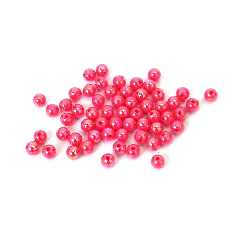 Mărgele dense în formă de bilă, gaură de 6 mm, culoare roz închis curcubeu - 20 grame ~190 bucăți