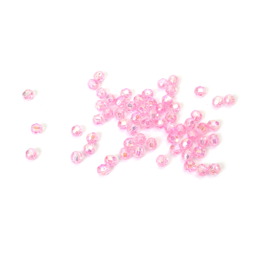 Mărgele de cristal în formă de sferă, gaură de 6 mm, culoare poliedrică de 1 mm, roz curcubeu - 20 grame ~196 bucăți
