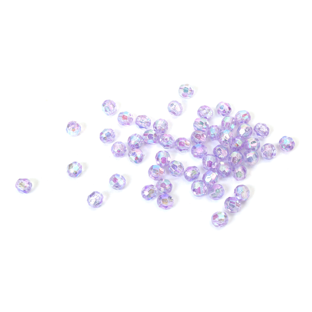 Mărgele de cristal formă de bilă 6 mm gaură 1 mm culoare poliedrică violet curcubeu -20 grame ~196 bucăți