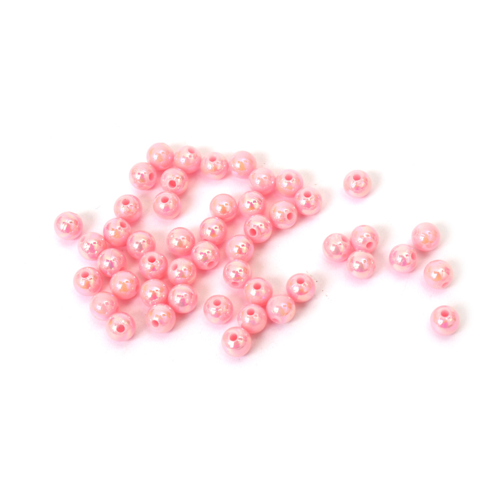 Mărgele dense în formă de bilă, gaură de 6 mm, culoare roz curcubeu - 20 grame ~ 190 bucăți
