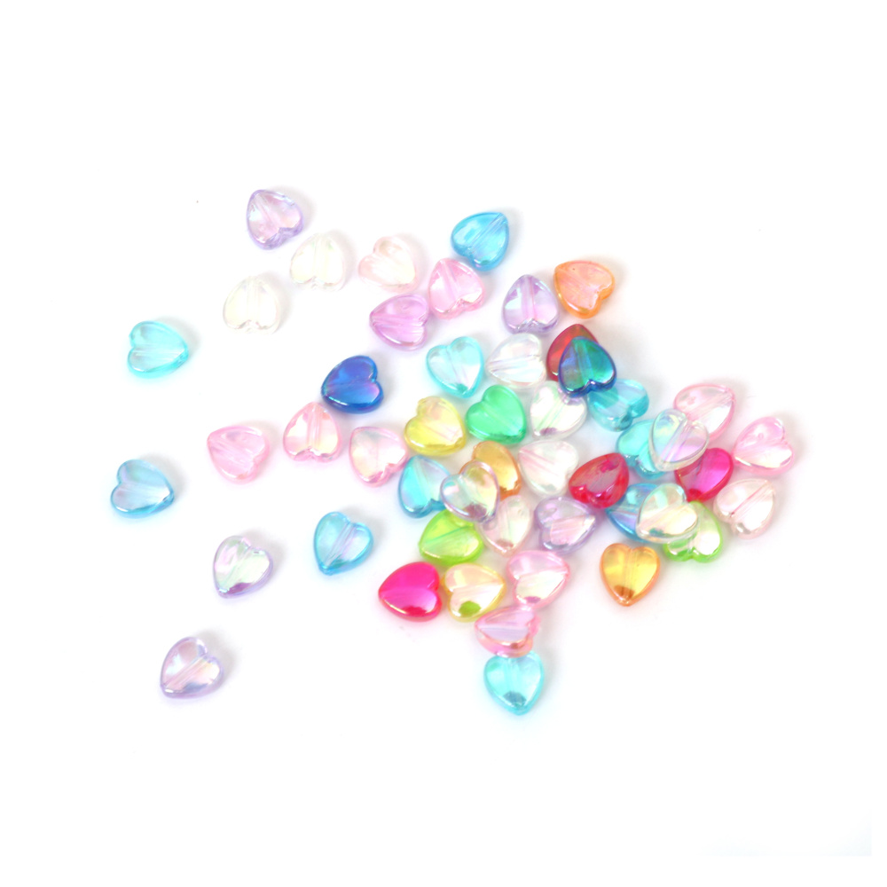 Mărgele de cristal în formă de inimă 9x4 mm gaură 1.5 mm culori curcubeu amestecate -20 grame ~110 bucăți