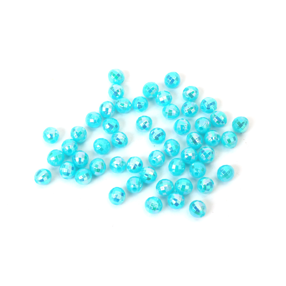 Mărgele dense în formă de bilă, gaură de 6 mm, fațetate de 1 mm, culoare albastru CURCUBEU - 20 grame ~195 bucăți