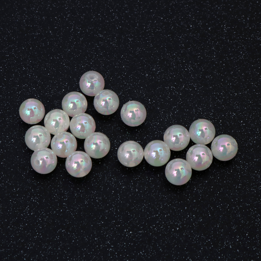 Mărgele dense în formă de bilă, gaură de 10 mm, culoare crem curcubeu - 20 grame ± 40 bucăți