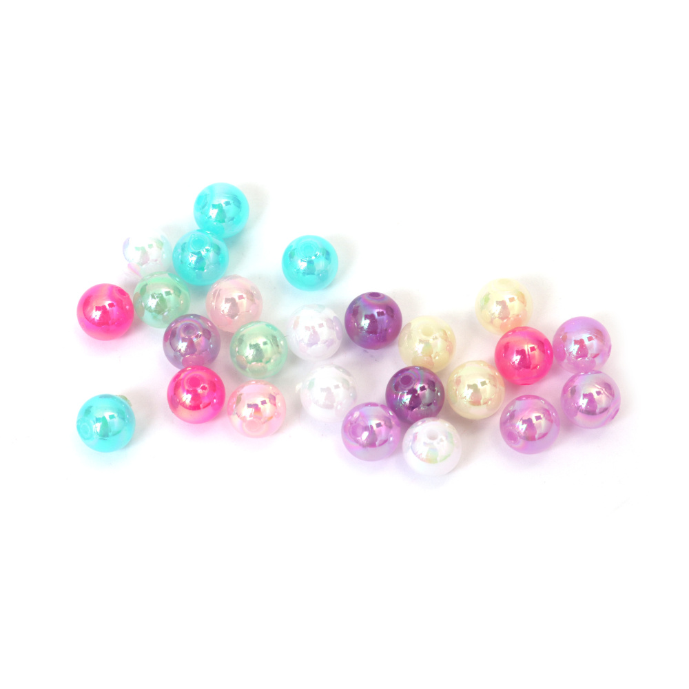 Mărgele dense în formă de bilă, gaură de 10 mm, 1,5 mm, culori curcubeu mixt - 20 grame ± 40 bucăți