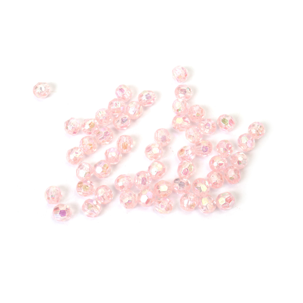 Mărgele de cristal formă sferă 6 mm gaură 1 mm culoare poliedrică roz deschis curcubeu -20 grame ~196 bucăți