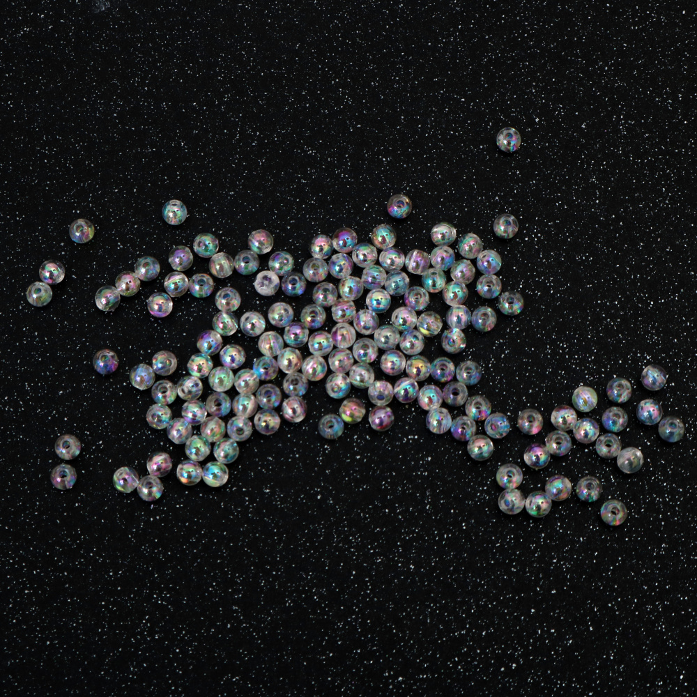 Кристални мъниста с форма на топче 4 мм дупка 1 мм цвят бял дъга -20 грама ~700 броя 