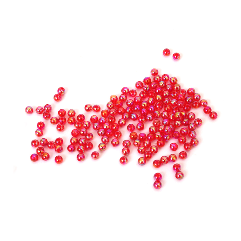 Mărgele de cristal în formă de bilă, gaură de 4 mm, culoare roșu curcubeu - 20 grame ~700 bucăți