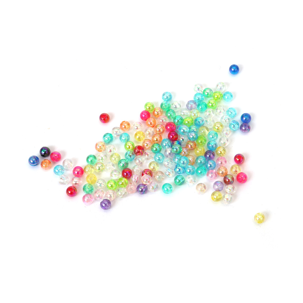 Mărgele de cristal în formă de sferă, gaură de 4 mm, culori curcubeu mixte - 20 grame ~700 bucăți