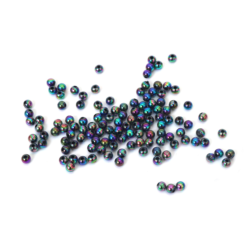 Mărgele de hematit imitație, formă de bilă, gaură de 4 mm, curcubeu de 1 mm - 20 grame ~700 bucăți