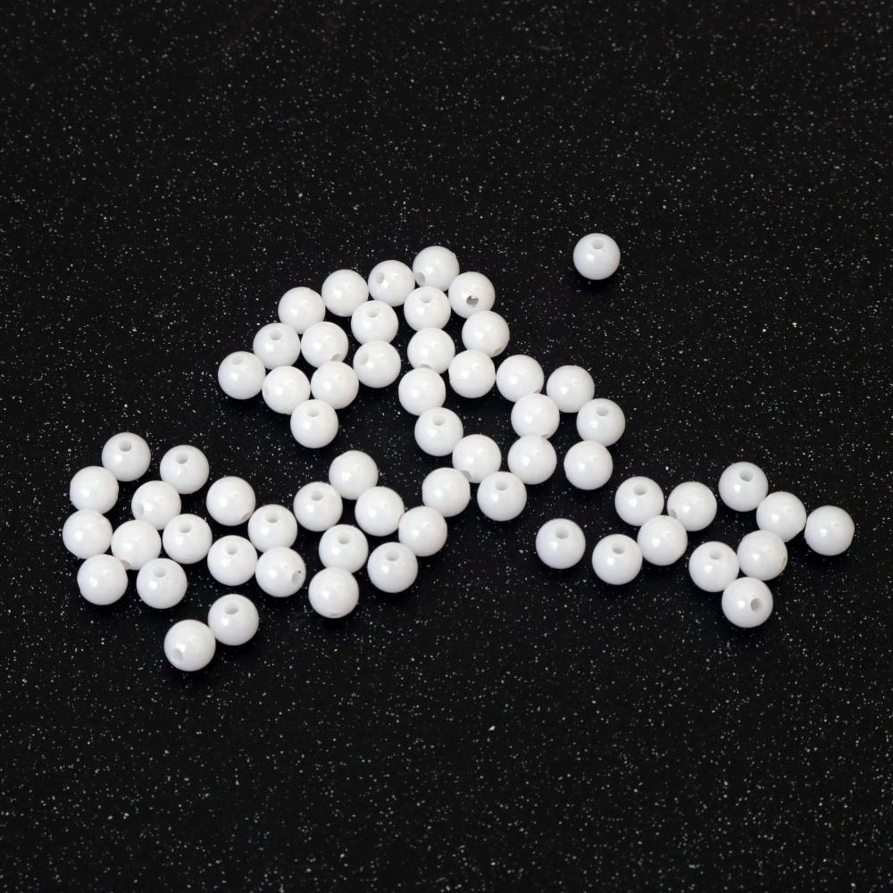Mărgele dense în formă de bilă, gaură de 6 mm, culoare alb - 20 grame ~190 bucăți