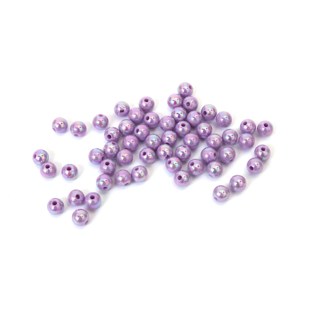 Mărgele dense în formă de bilă, gaură de 6 mm, culoare violet curcubeu - 20 grame ~ 190 bucăți