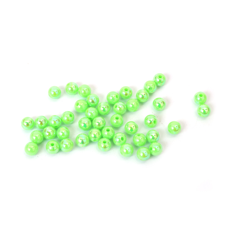 Mărgele dense în formă de bilă, gaură de 6 mm, culoare verde deschis, curcubeu - 20 grame ~ 190 bucăți