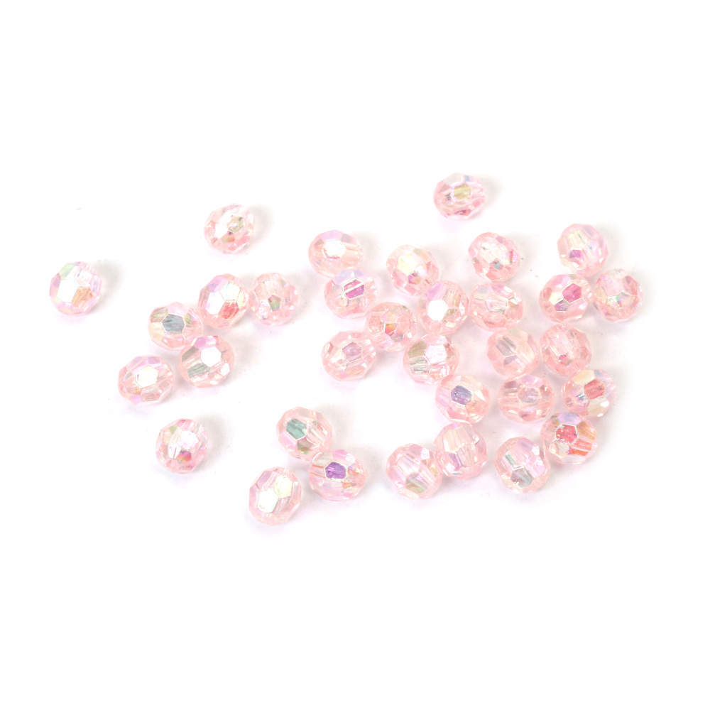 Mărgele de cristal în formă de bilă, gaură de 8 mm, poliedrică de 2 mm, culoare roz CURCUBEU - 20 grame ~80 bucăți