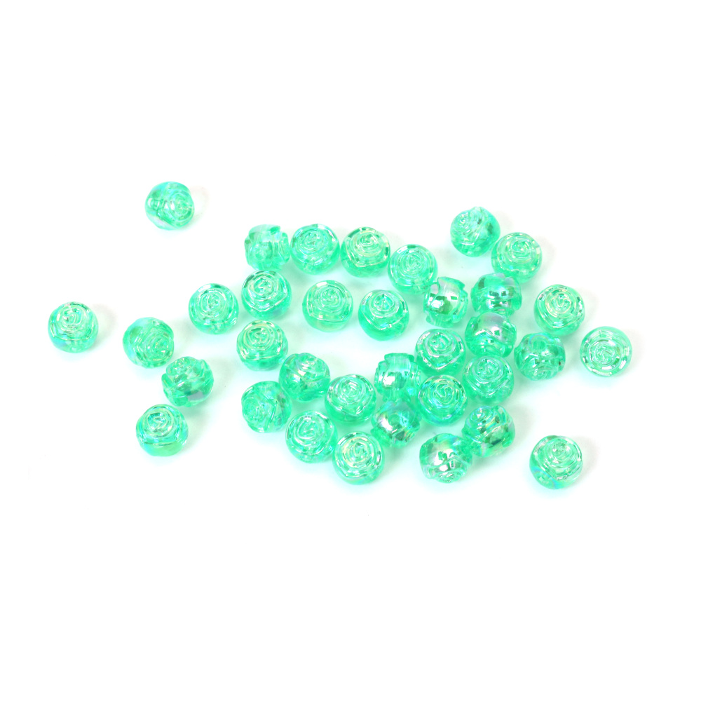 Mărgele de cristal în formă de sferă cu trandafir în relief, gaură de 8 mm, culoare verde curcubeu - 20 grame ~80 bucăți