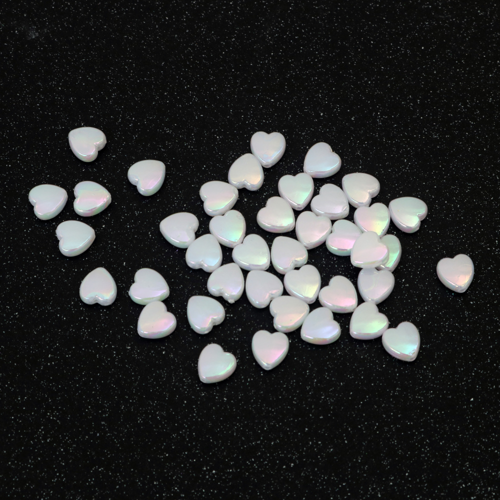 Mărgele în formă de inimă 9x4 mm gaură 1.5 mm culoare alb curcubeu -20 grame ~110 bucăți